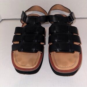 Madewell Lugsole Fisherman Flat form Sandals Leather Size 9 Black
